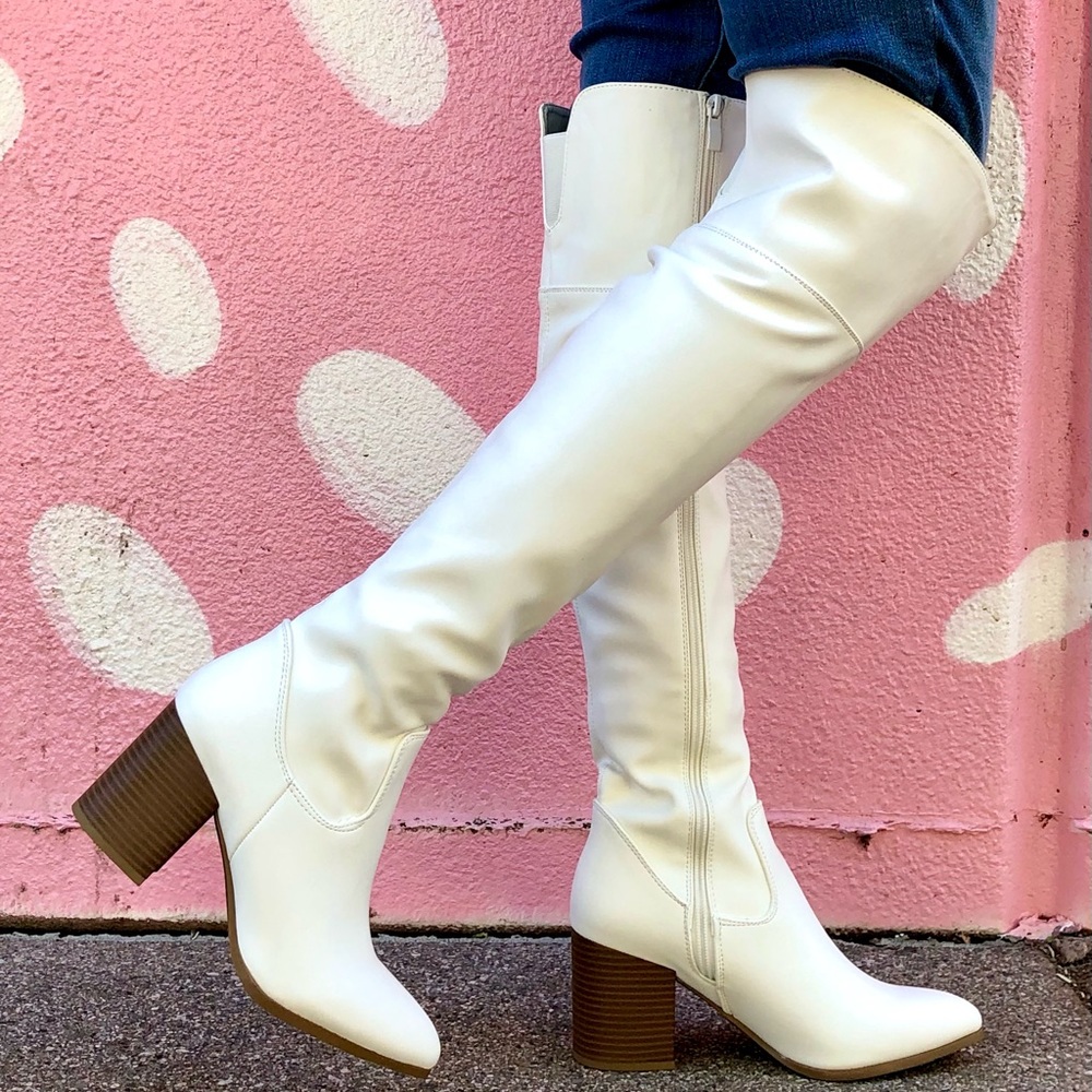 White Vegan Leather Over The Knee Boots